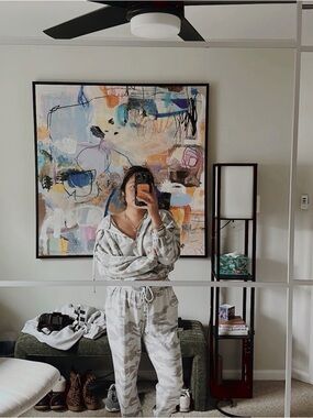 Cozy Neutral Camo Lounge Set - Light Beige & Cream